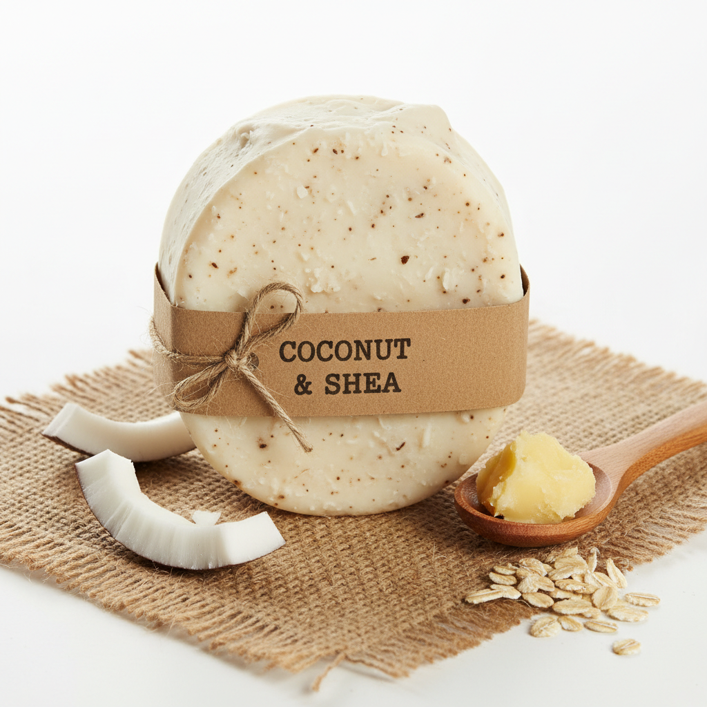 Handmade coconut bar soap with organic coconut oil and shea butter