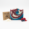 Red white and blue swirl patriotic bar soap on white background