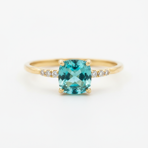 14K solid gold gemstone ring on white background