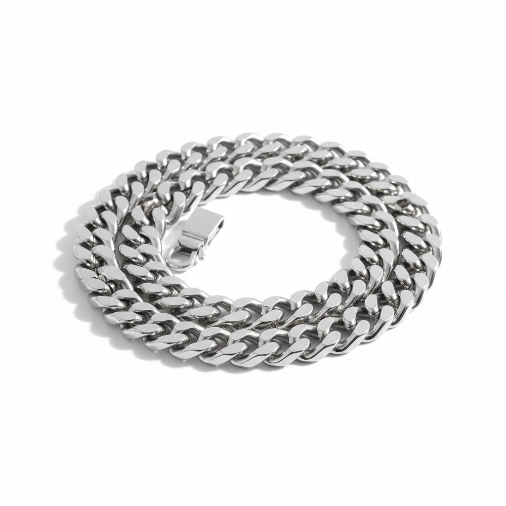 Men's sterling silver chain necklace on white background