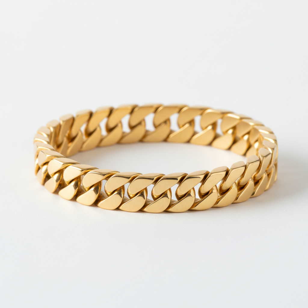 14K solid gold men's bracelet on white background